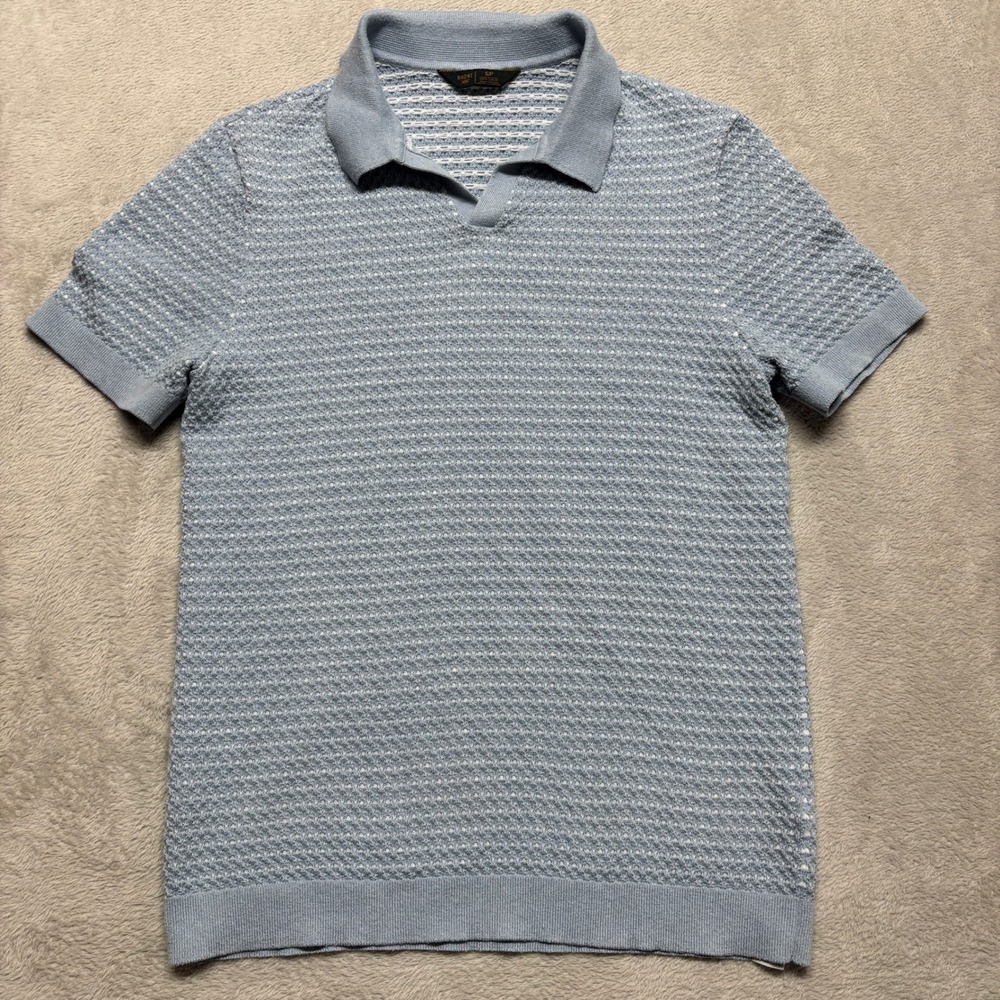 Rhone Knit Polo Mens S Johnny Collar 101838 Light Blue Textured Short Sleeve EUC